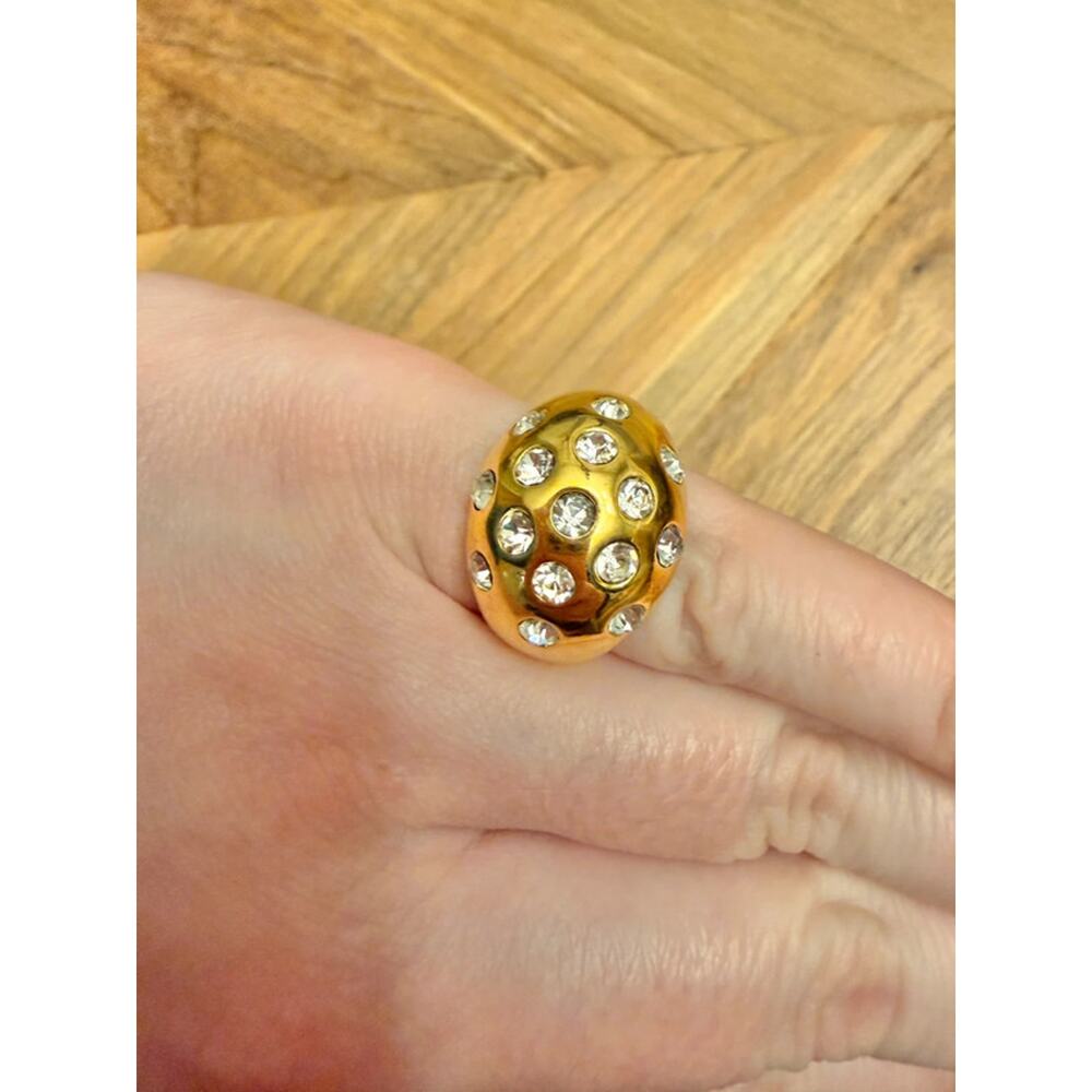Vintage Monet Rhinestone Dome Ring Gold Tone Cocktail Ring Size 6